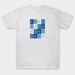 Red Blue Leaves Tiles T-Shirt